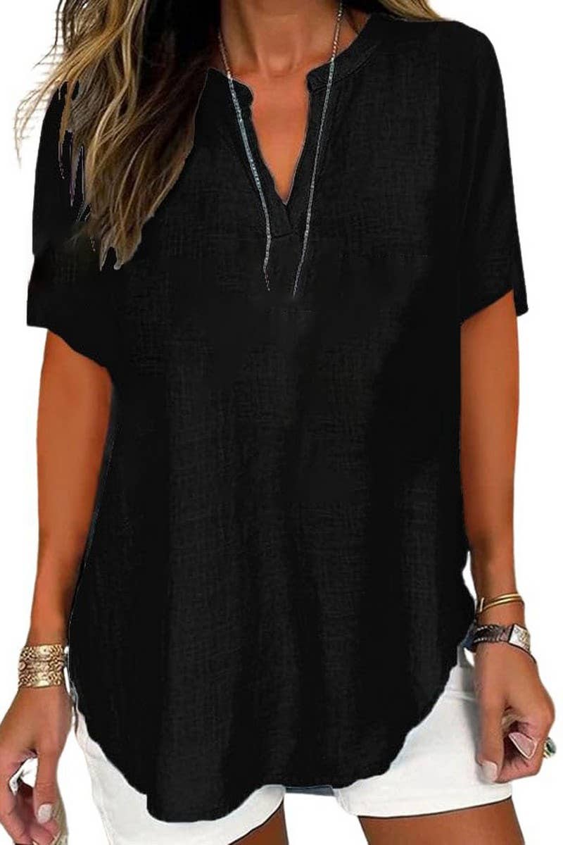 CWTTS1441_SPRING AND SUMMER V-NECK CASUAL SHIRT