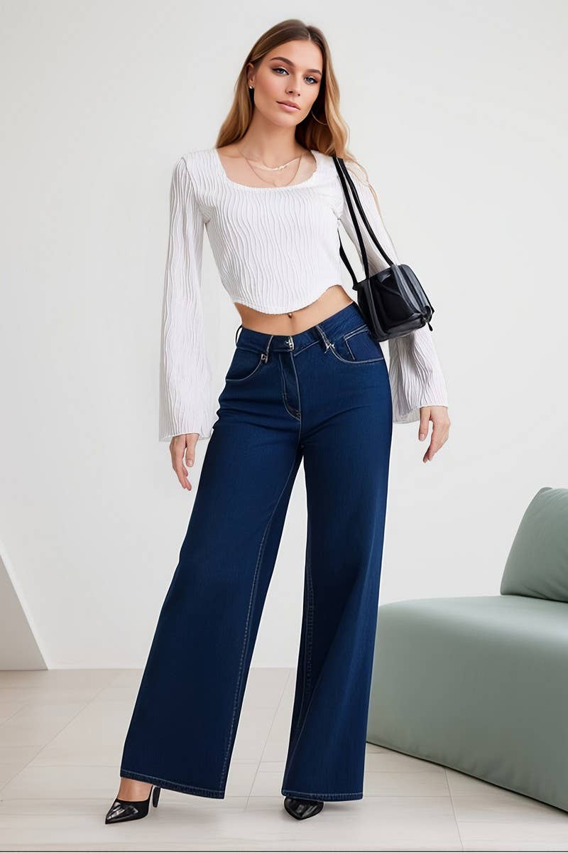 CWTBLL3793_TEXTURED CROP TOP WITH FLARE SLEEVES