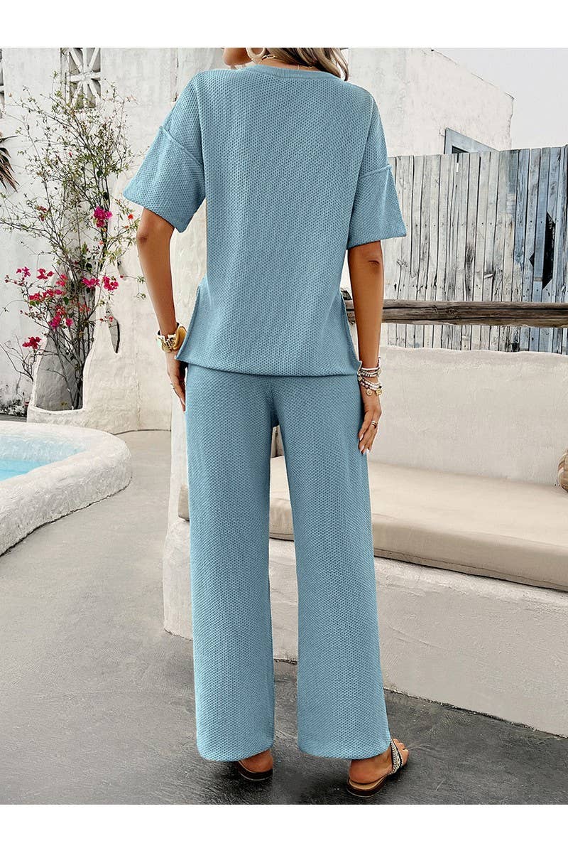 CWSTB0685_Casual Short-Sleeved Buttoned Pants Knit Set