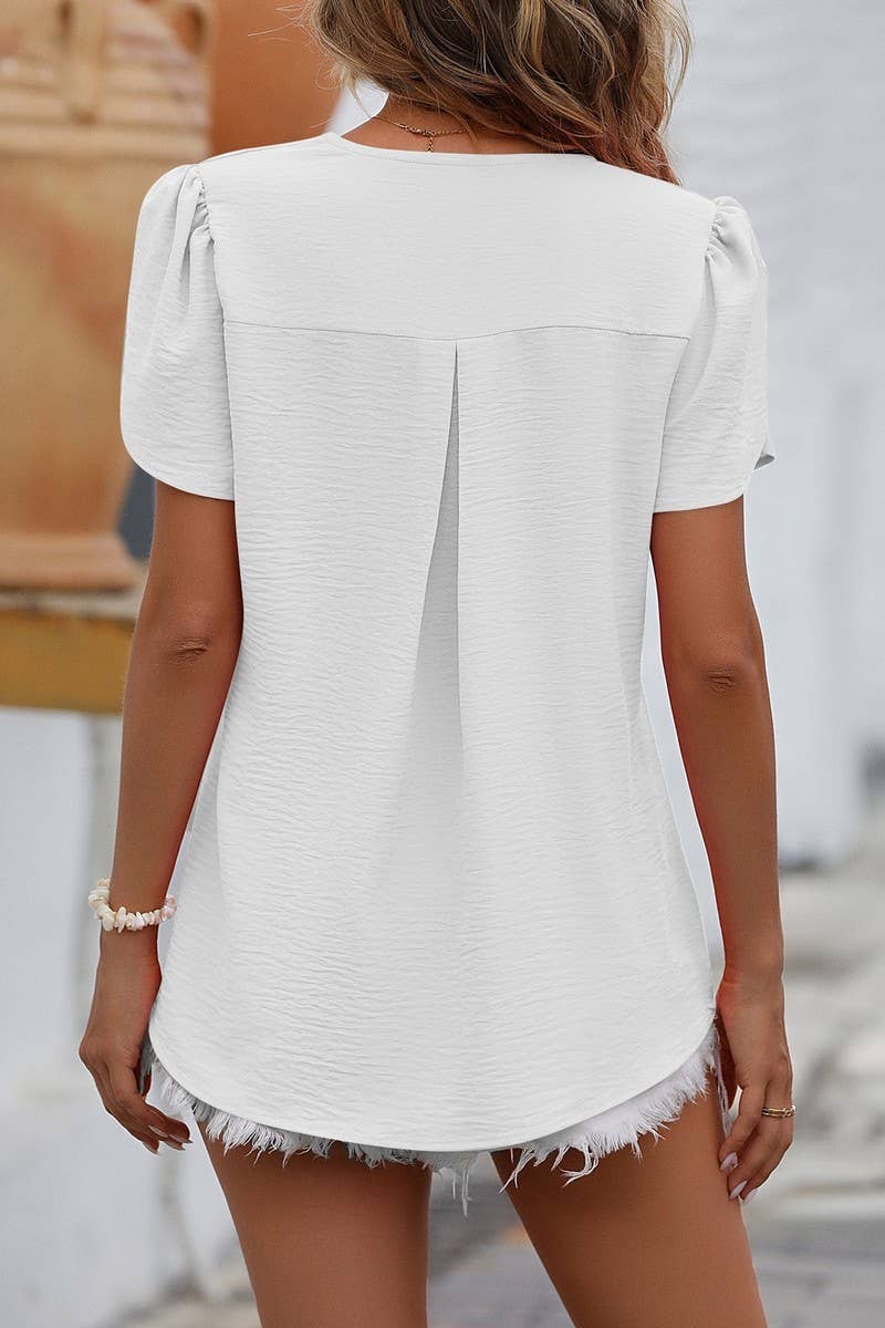 CWTBLS0915_COLLAR CHIFFON FLOWER CUFF TEMPERAMENT TOP