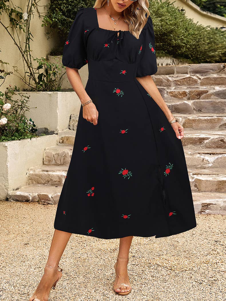 Floral Elegant Lantern Sleeve Dress