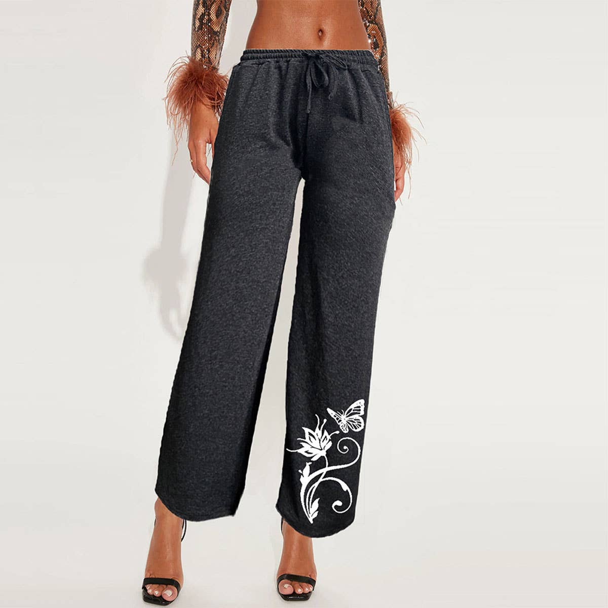 CASUAL LOOSE DRAWSTRING POCKET WIDE LEG PANTS