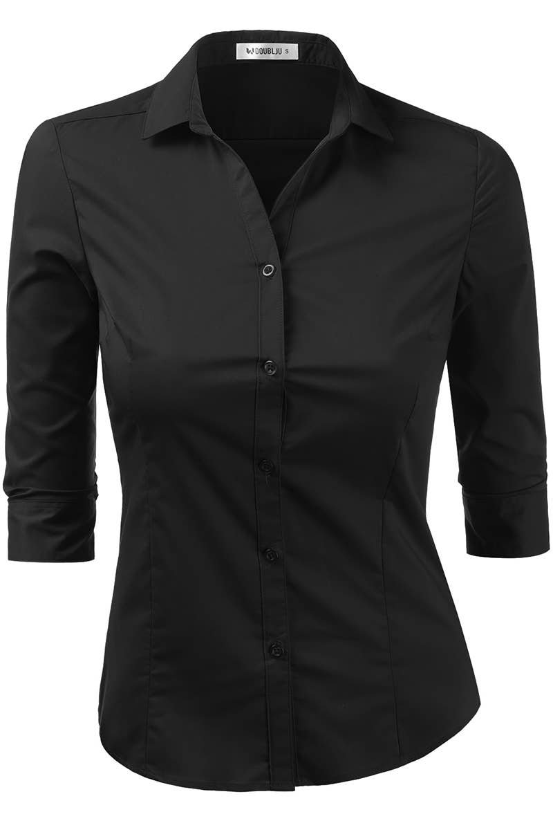 CWTSTL709_3/4 Sleeve Button Down Collar Shirt Blouse