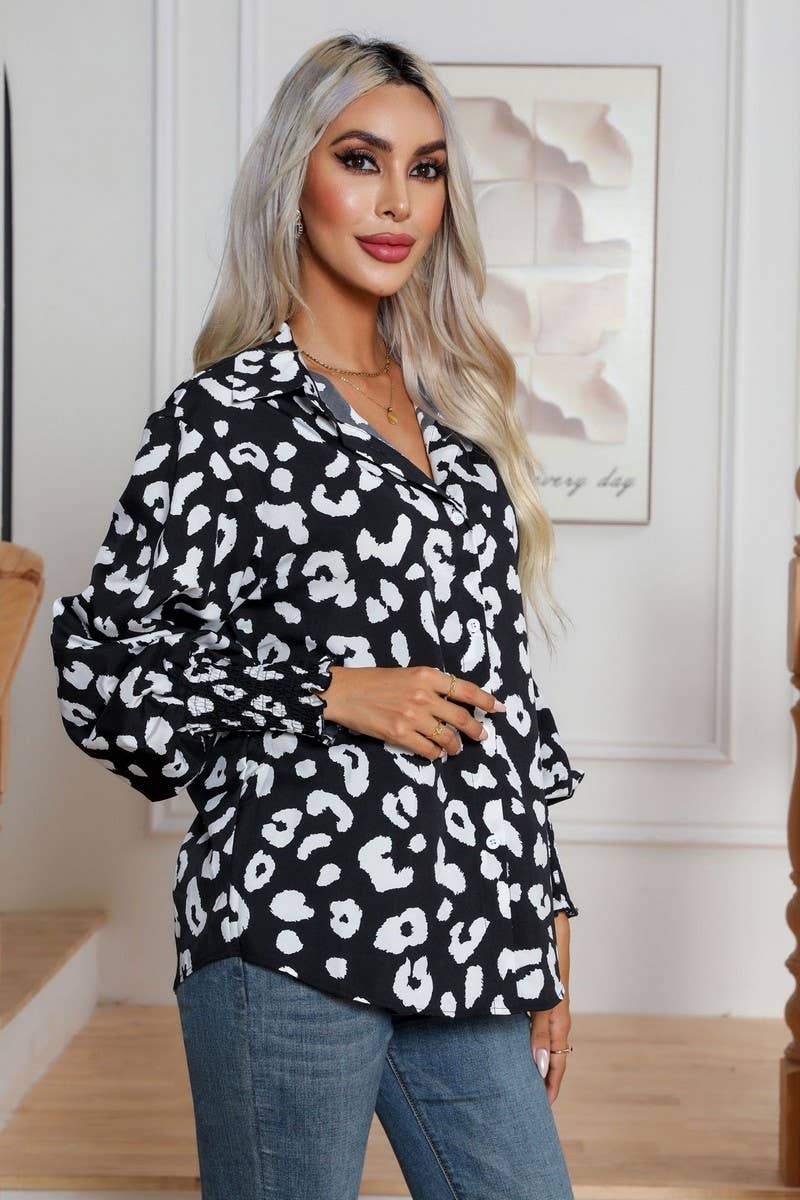 CWTBLL0701_Button Down Casual Long Sleeve Print Top