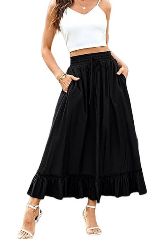 CWBMS0456_DRAWSTRING ELASTIC WAIST LONG SKIRT WITH RUFFLES