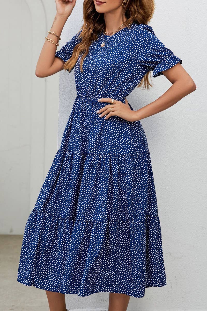 CWDMD1236_Round neck Tiered Detailed Short Sleeve Dress