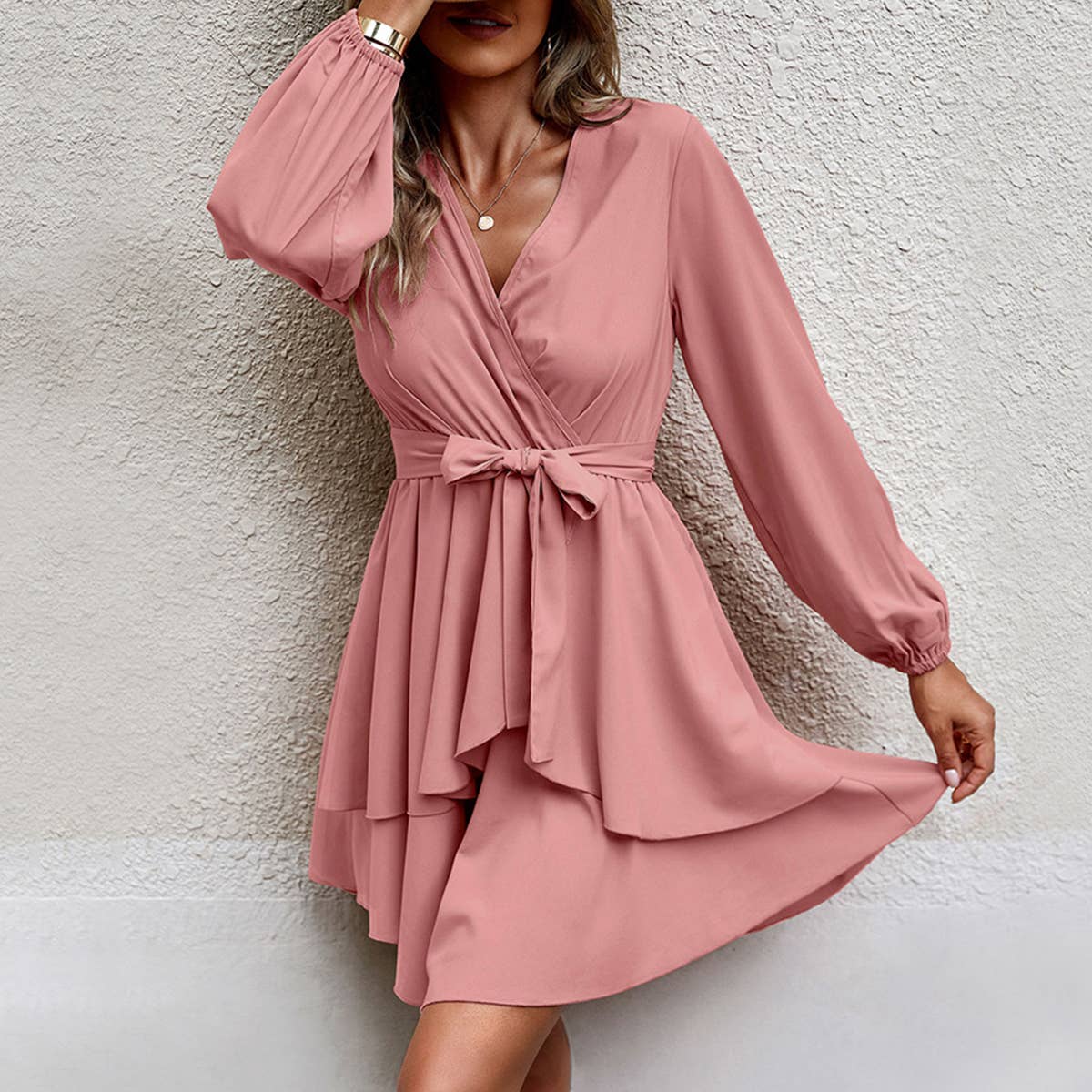 Elegant style strap slimming V-neck dress