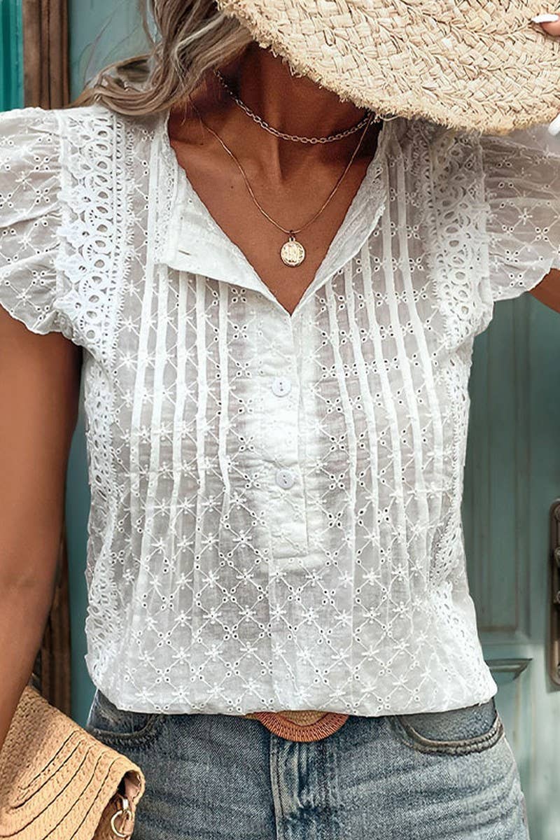 CWTBLSL0637_SUMMER ROUND NECK LACE PATCHWORK SHIRT