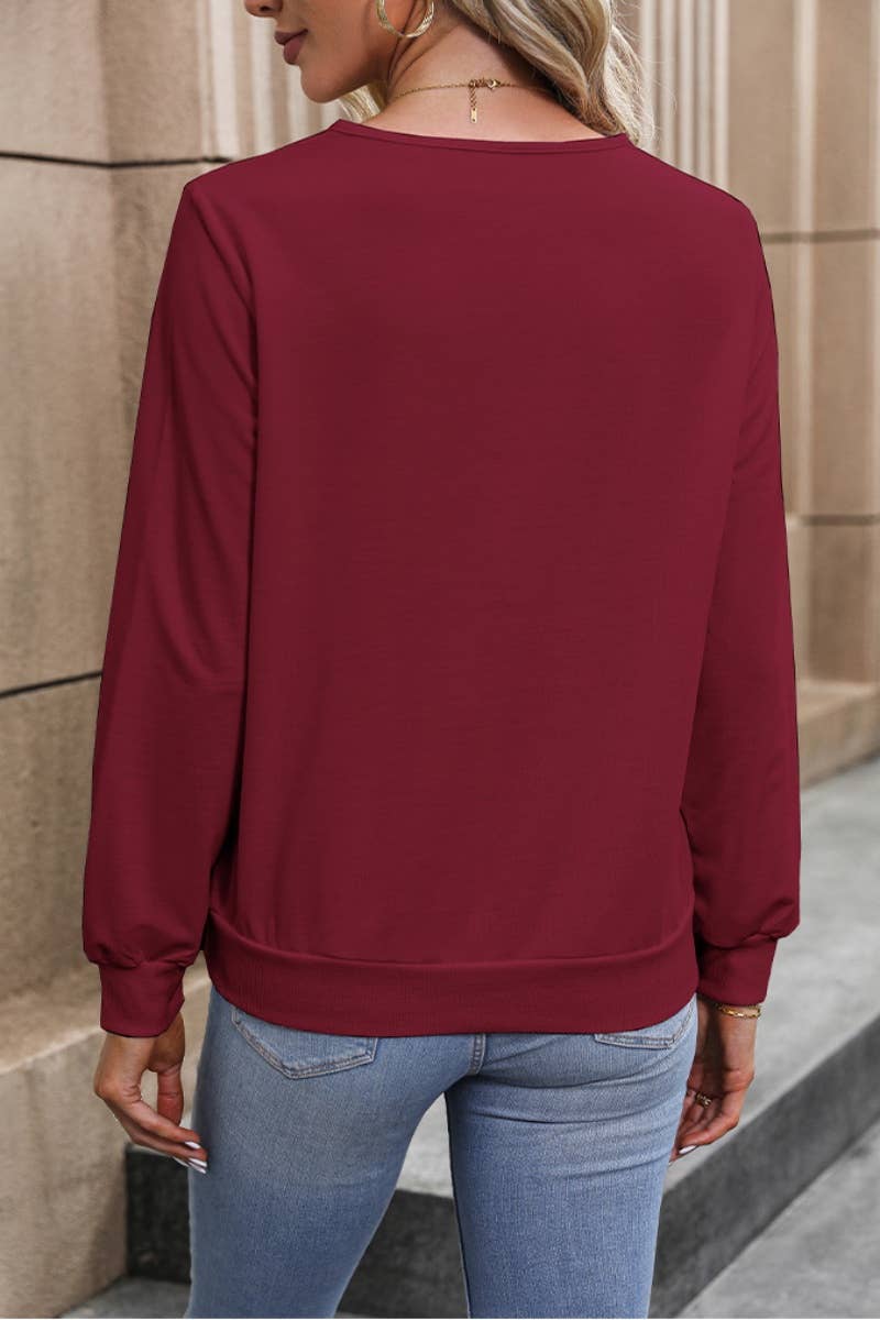 CWTBLL2884_V-NECK DESIGN COMMUTER LONG-SLEEVED TOP