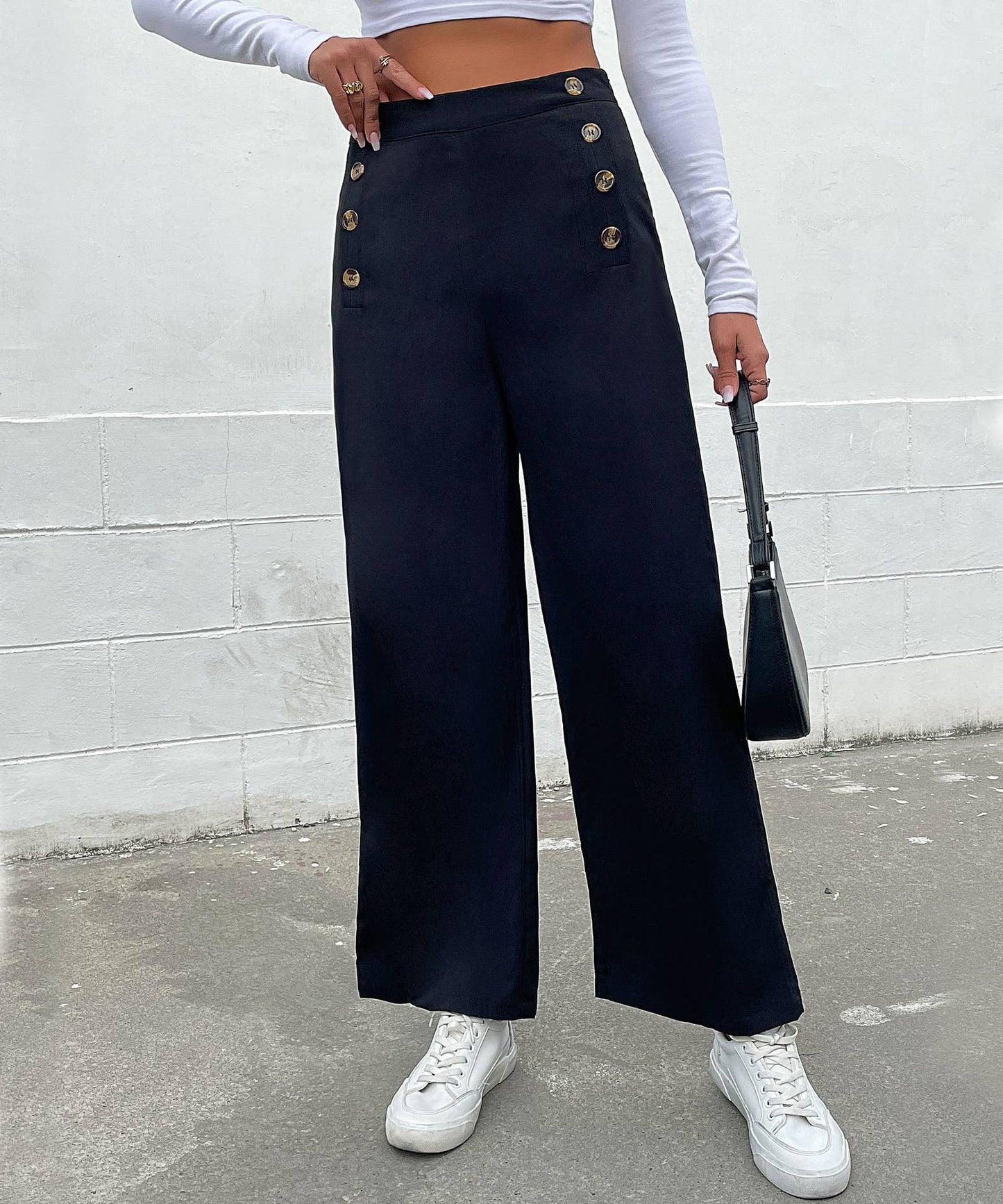 BUTTON-UP COMMUTER STYLE WIDE-LEG PANTS