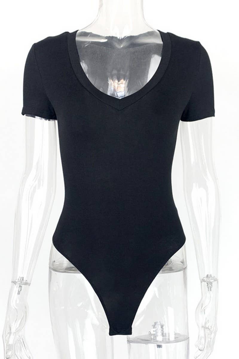 CWSJS0787_SHORT SLEEVE V NECK SEXY JUMPSUIT