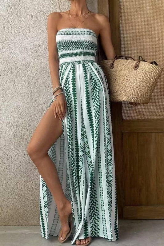 CWSJS1701_SEXY FLORAL STRAPLESS SLIT LEG JUMPSUIT