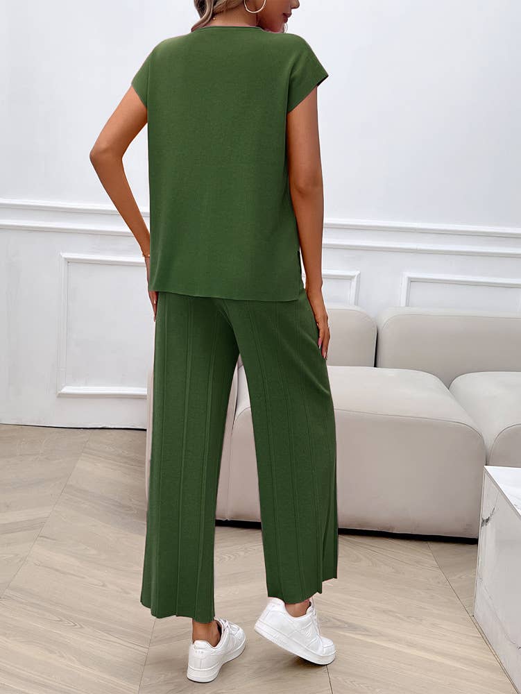 CASUAL SOLID COLOR SWEATER SET