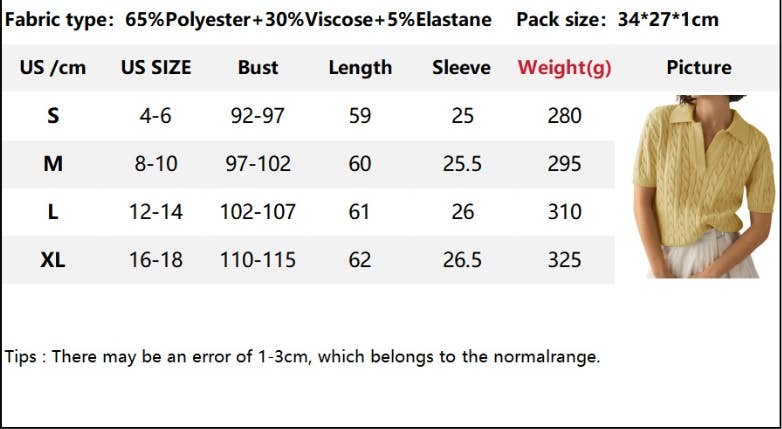 CWOSWS0127_V-NECK LAPEL CABLE-KNIT SHORT-SLEEVED PULLOVER