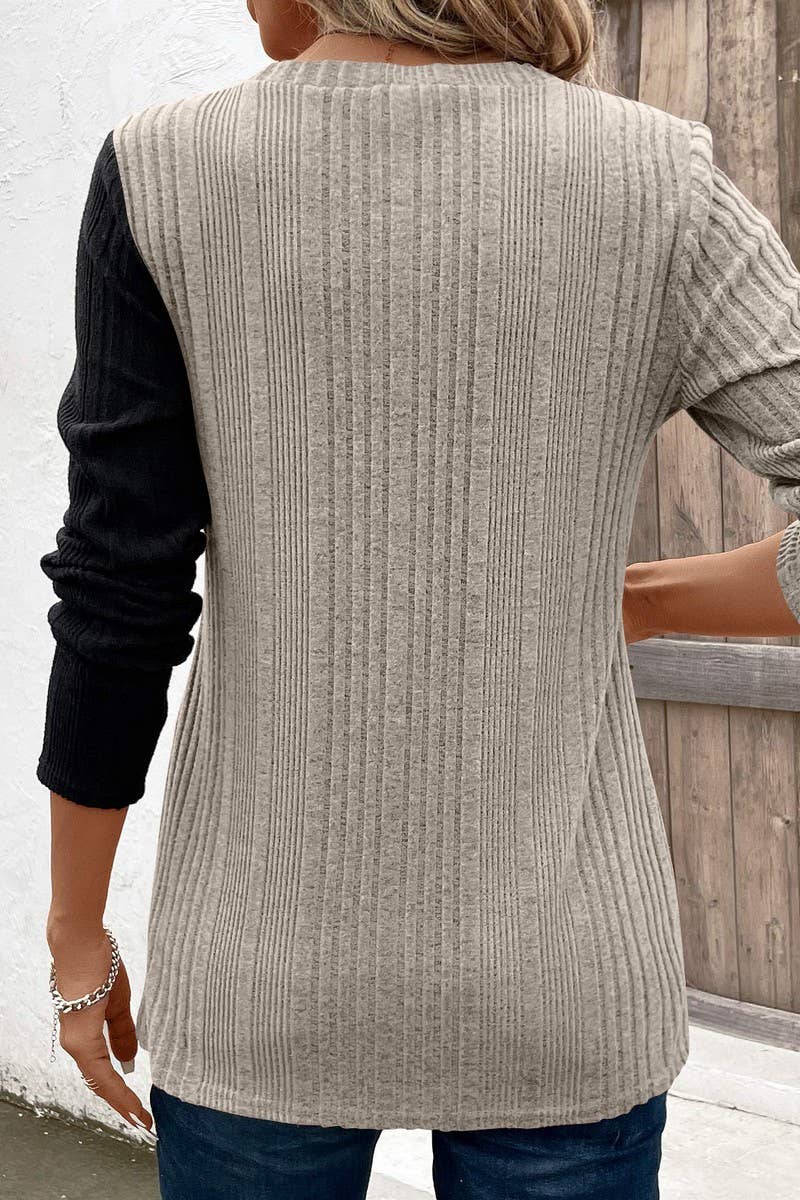 CWTBLL3195_COLORBLOCK CONTRAST BUTTON-DOWN SLIT CASUAL TOP