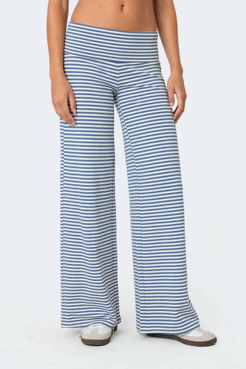 CWBLP1590_NAVEL-BARING STRIPED LOOSE WIDE-LEG PANTS