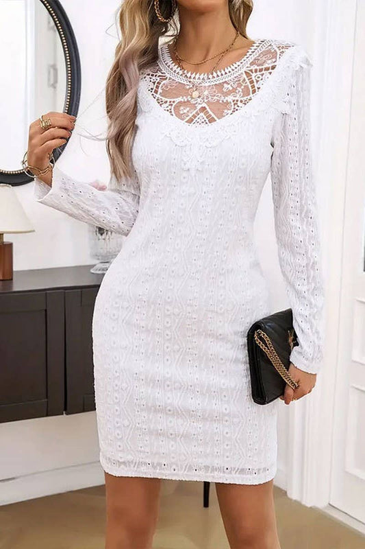CWDSD7651_SUMMER ELEGANT COMMUTER LACE LONG SLEEVE DRESS