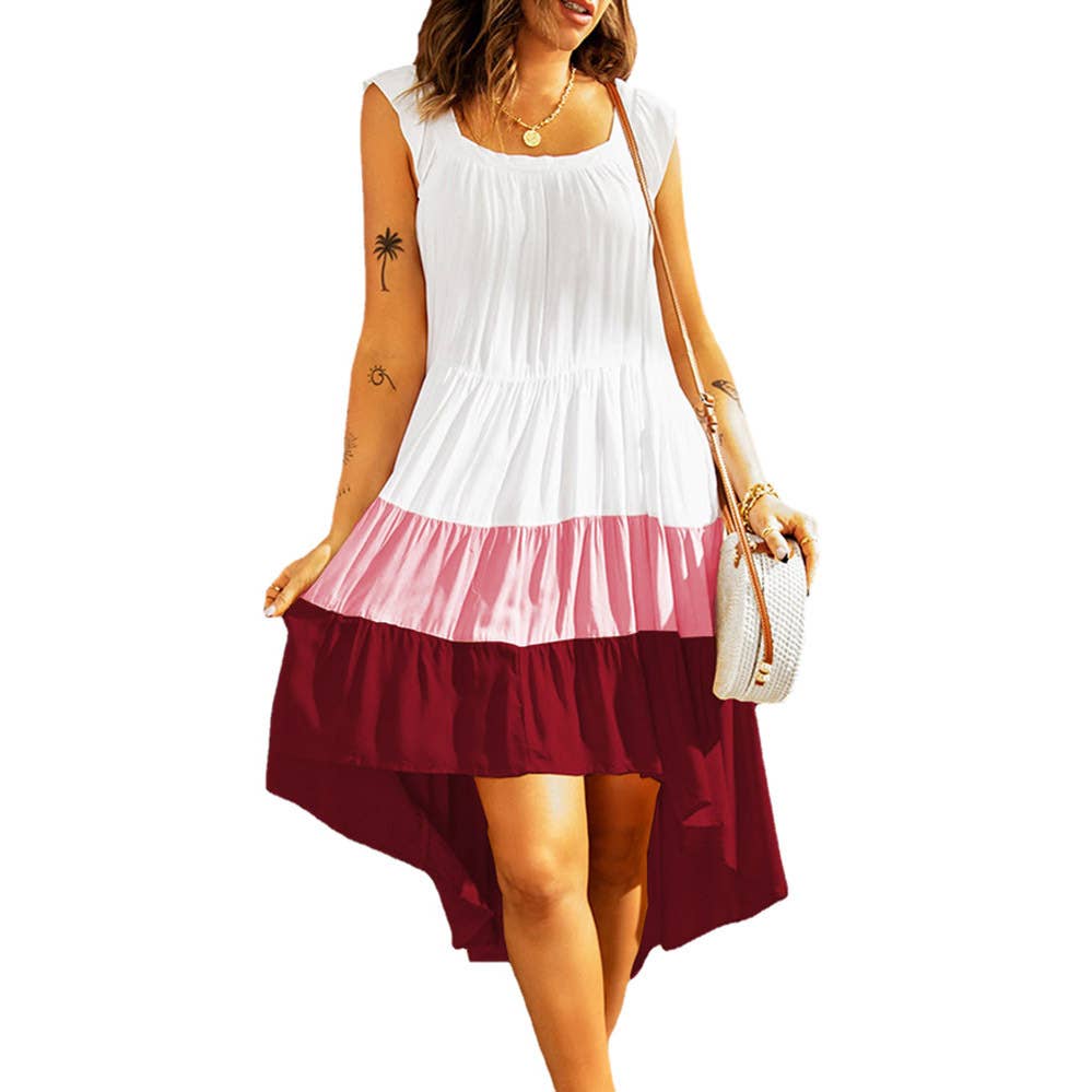 Bohemian-style two-tone square neck halter dress