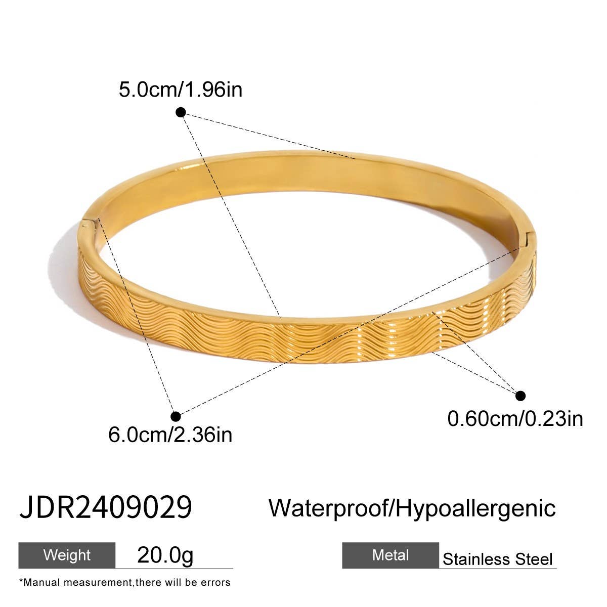 Titanium Zircon Open Bangle, No Fade, Luxury