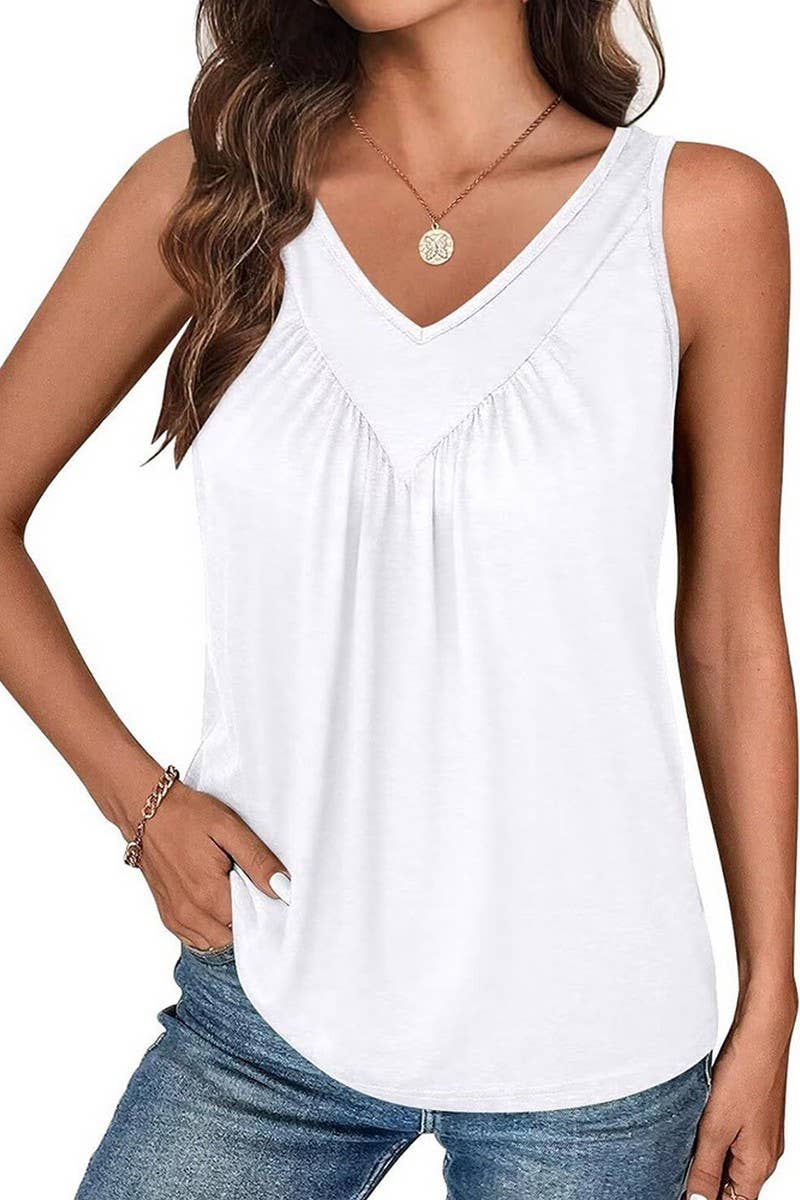 CWTTK1178_SOLID V-NECK SLEEVELESS FIT TANK TOP