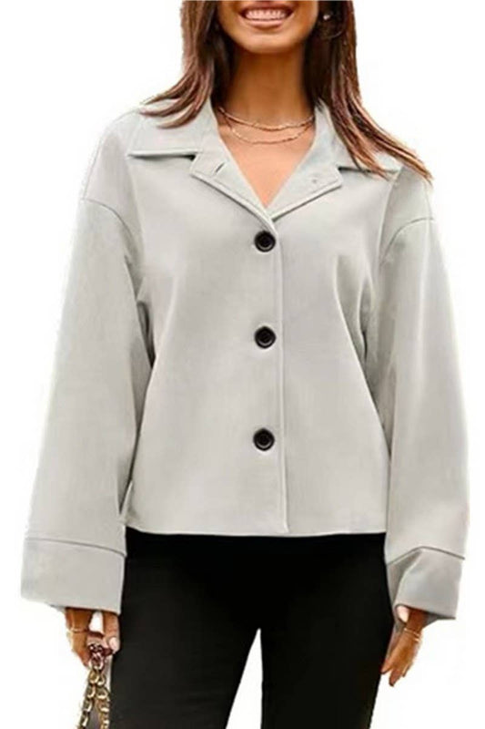 CWOBL0184_SOLID COLOR SHORT LONG SLEEVE BUTTON BLAZER