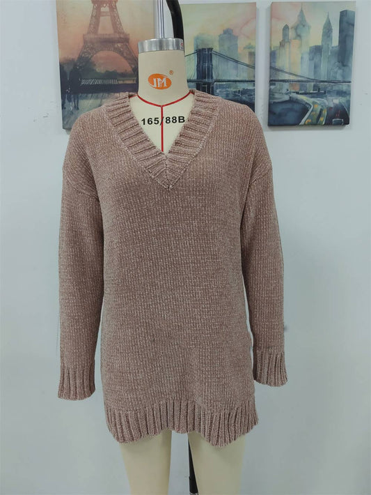 CWOSWL1404_V-Neck Long Sleeve Pullover Sweater
