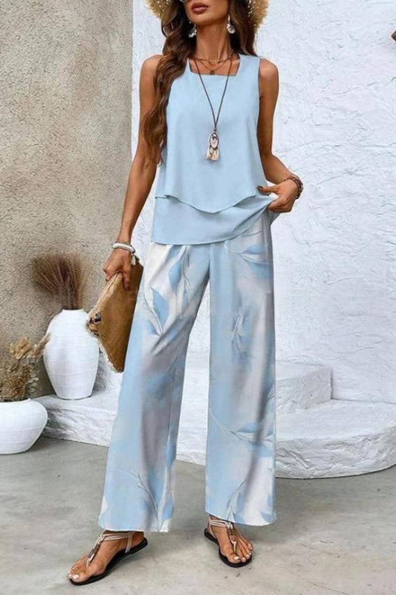 CWSS01313_SLEEVELESS DOUBLE-LAYER VEST AND PANTS SET