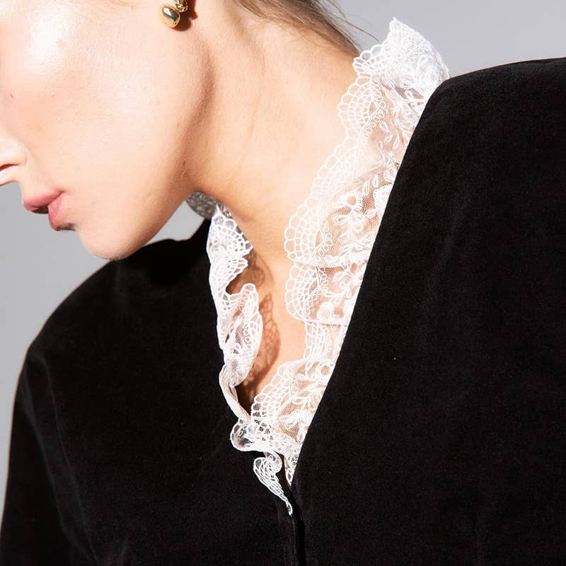 DEEP V LACE PATCHWORK CROP TOP SPLIT SKIRT SET