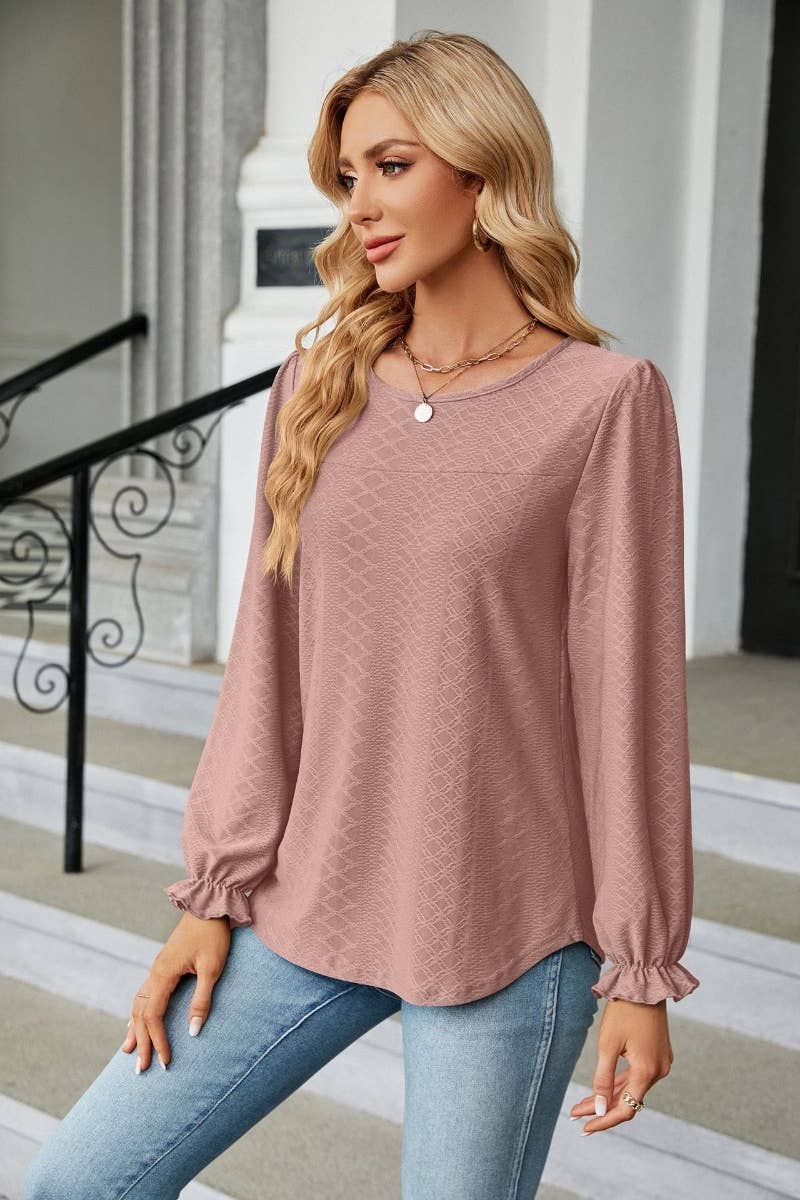 CWTBLL2820_FALL SOLID COLOR CREW NECK LONG SLEEVE TOP