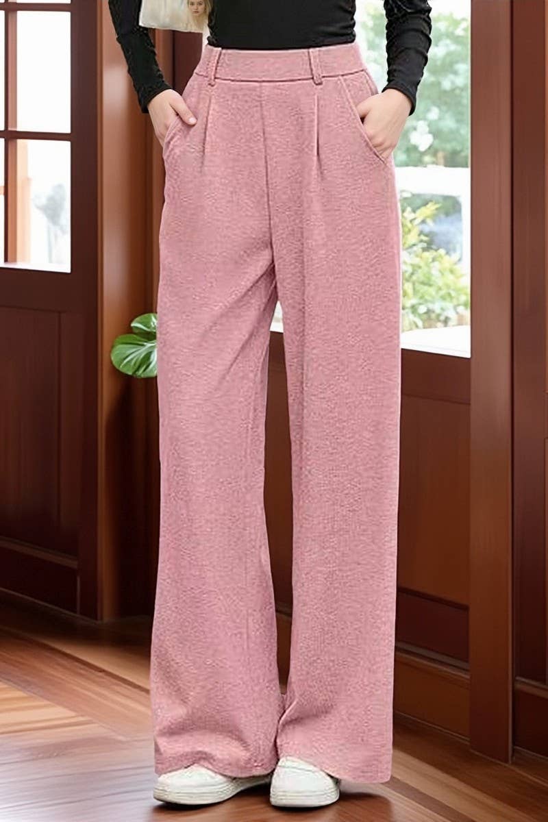 CWBLP01063_RIBBED WIDE LEG PANTS WOMEN LOOSE STRAIGHT