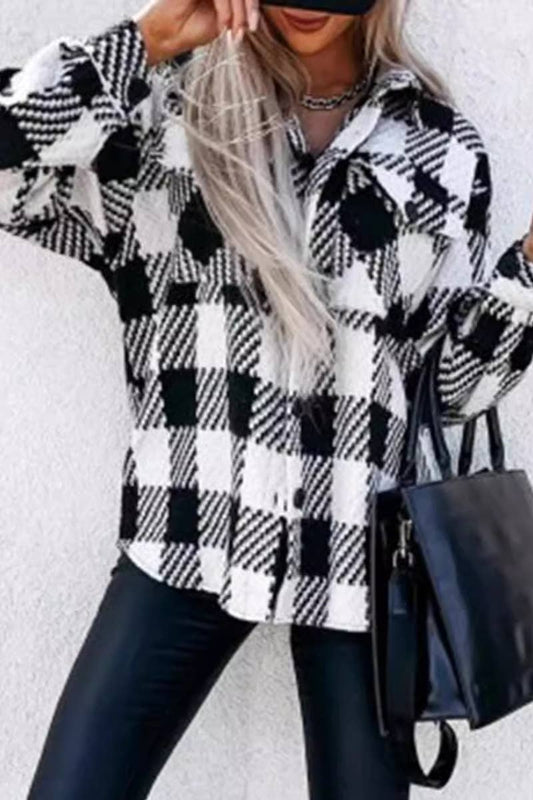 CWTSTL2378_PLAID LONG-SLEEVED PLUSH SOLID COLOR COAT