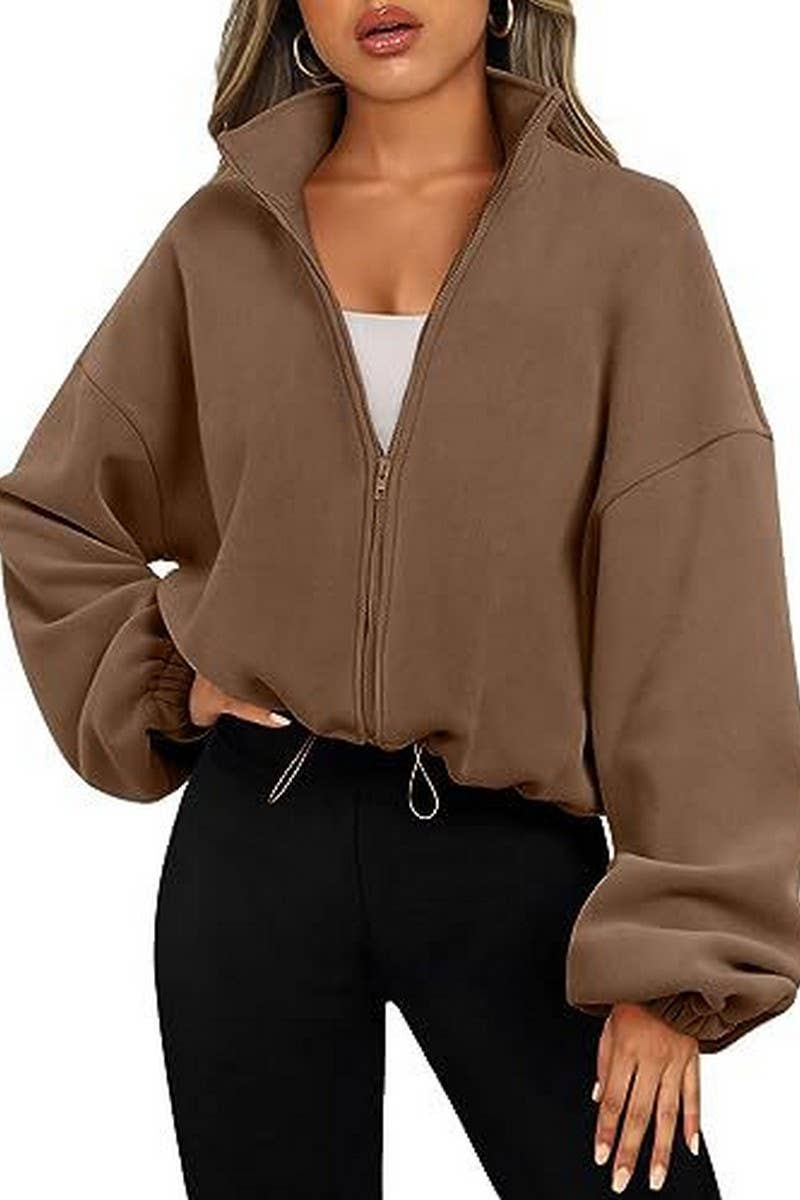 CWOCO00163_ZIPPER STAND COLLAR SPORTS SWEATSHIRT COAT