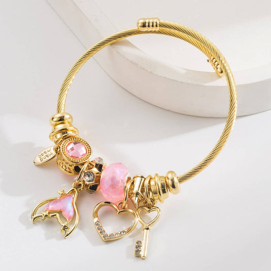 Adjustable Mermaid Tail Heart Key Couple Bracelet_CWMM8563