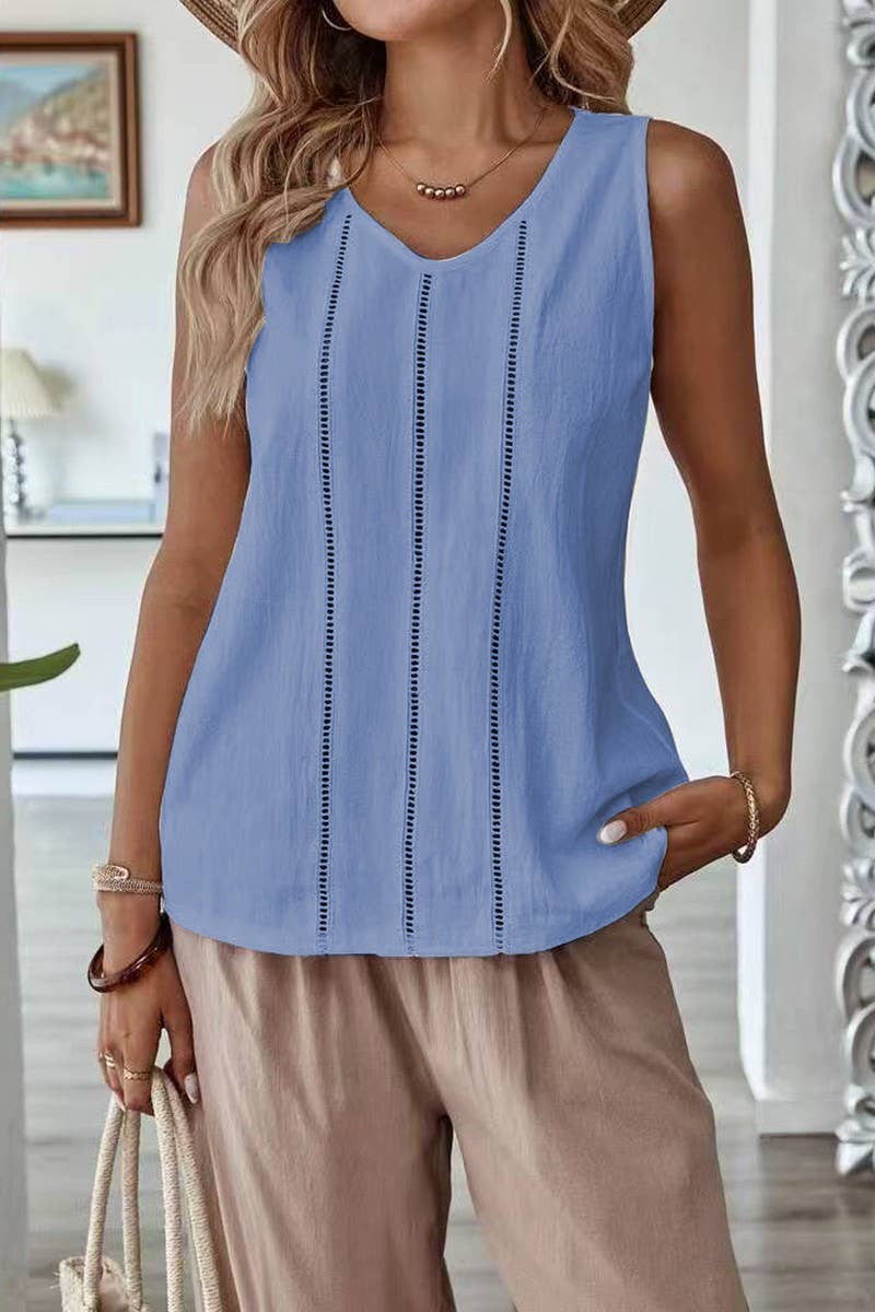 CWTTSL00225_LACE HOLLOW SLEEVELESS CASUAL SOLID COLOR VEST