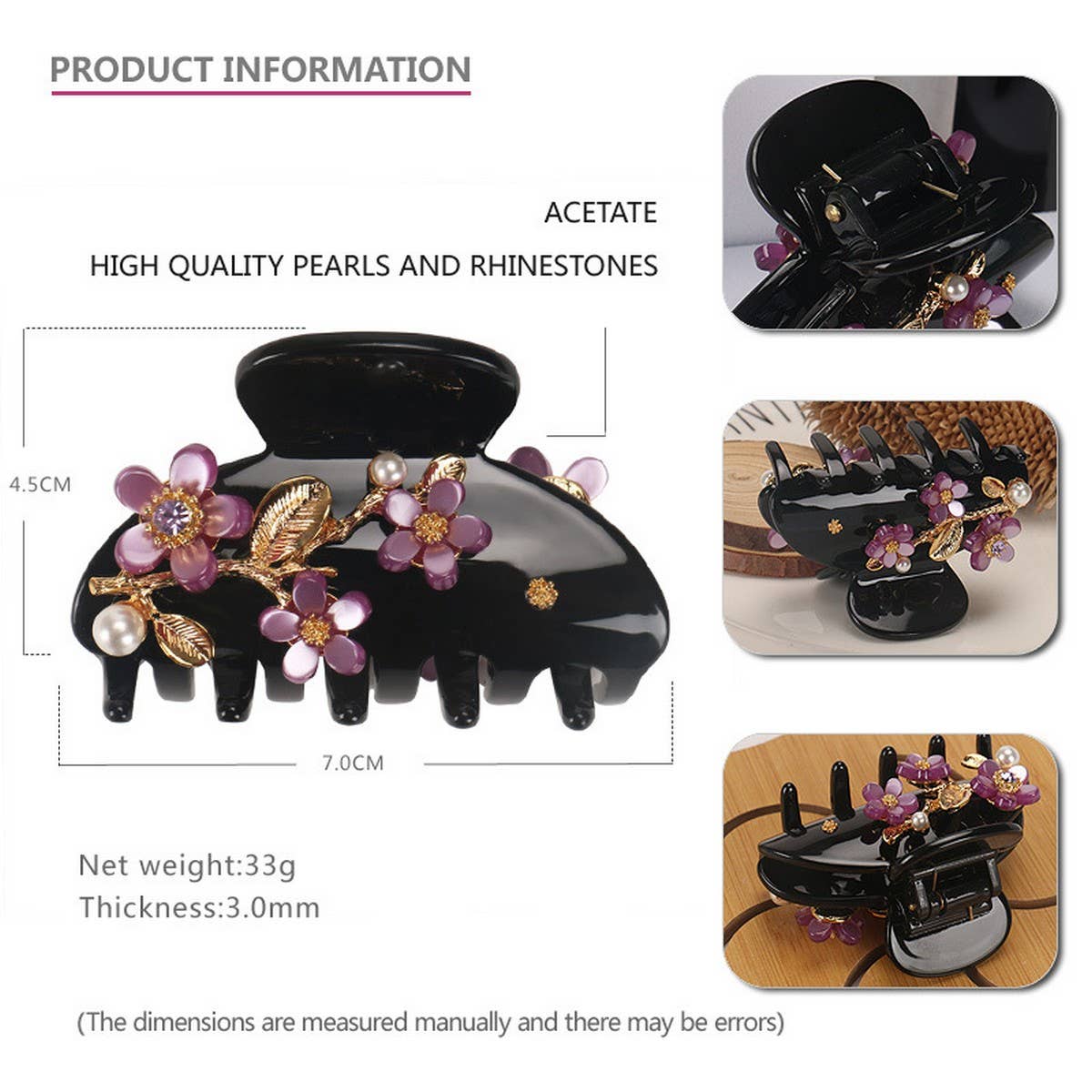 HAIR GRAB ACETATE FLOWER MEDIUM HAIR GRAB