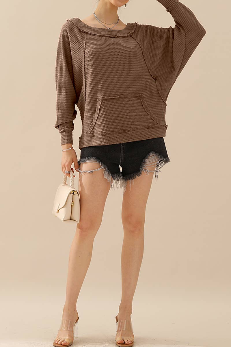 CWTTL1098_BOAT NECK PULLOVER SWEATER POCKETED KNIT TOP