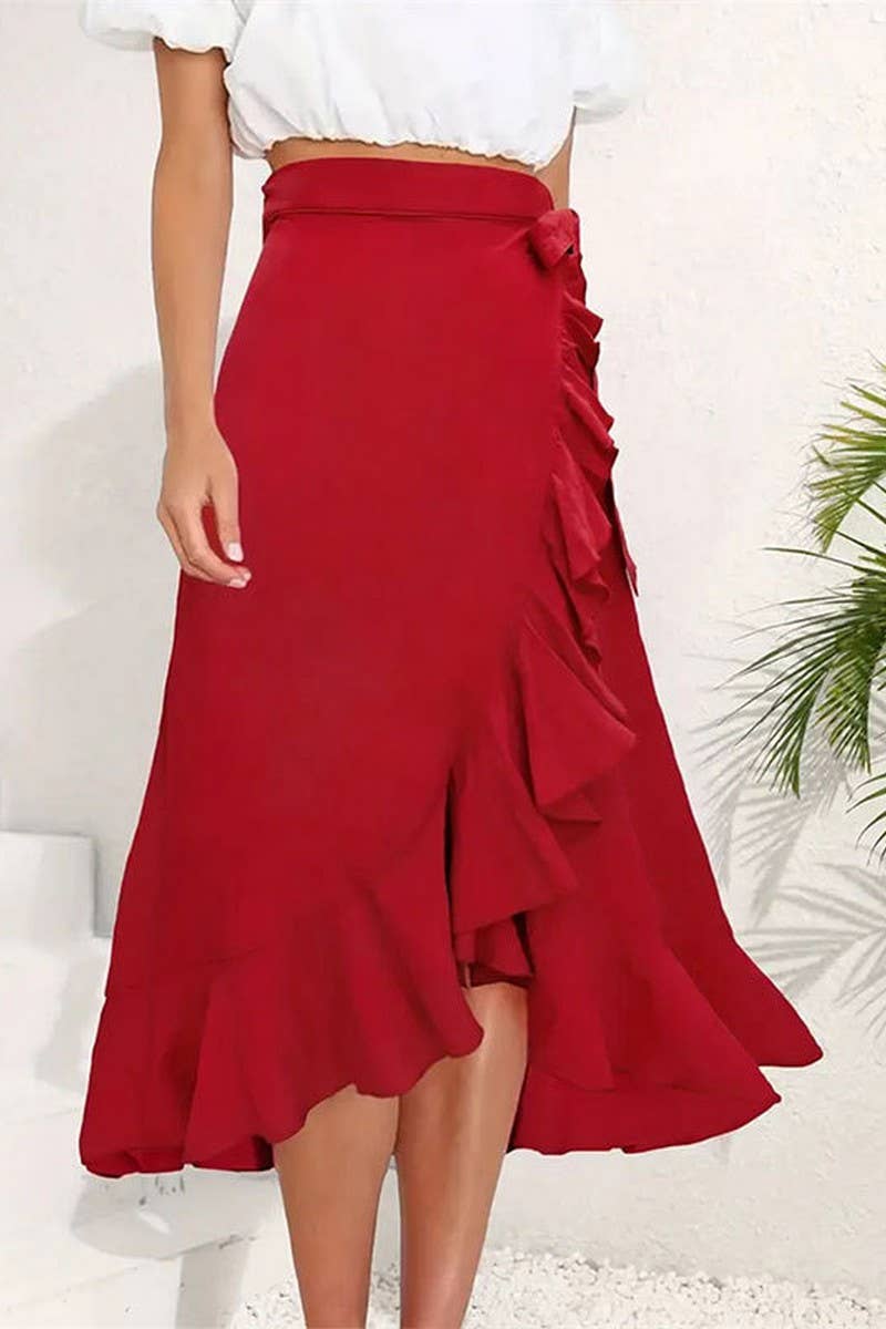 CWBMS0426_SPRING AND SUMMER RUFFLED IRREGULAR SKIRT