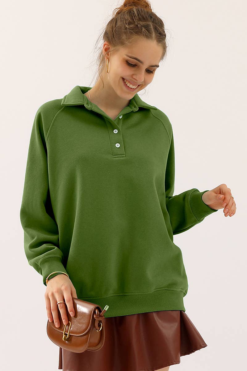 CWTTL906-P_PLUS SIZE BUTTON COLLAR RAGLAN SLEEVE SWEATSHIRT