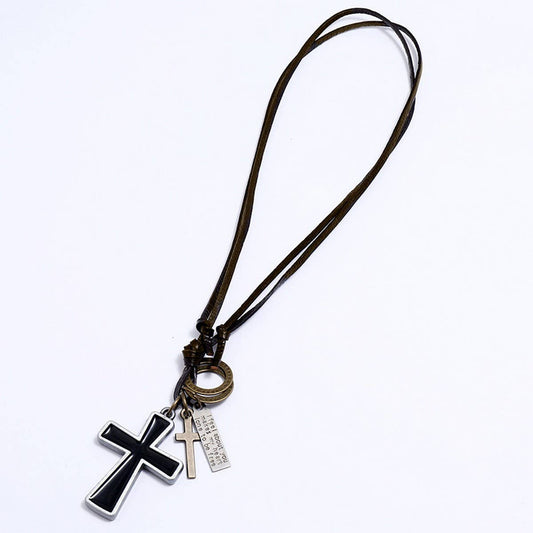 BLACK OIL DRIP PERSONALITY LONG COWHIDE NECKLACE_CWMM4594