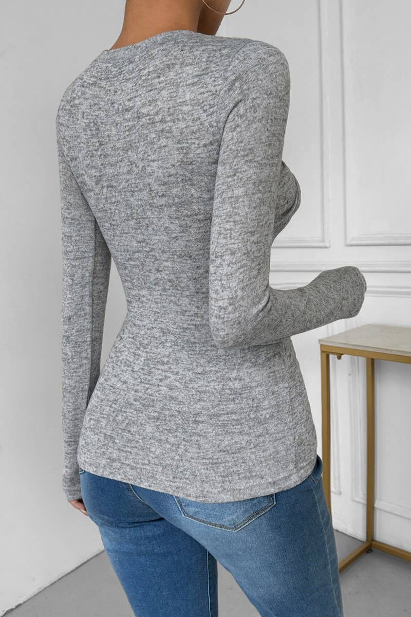 CWTTL1978_AUTUMN SOLID COLOR TWIST LONG SLEEVE SLIM FIT T-SH