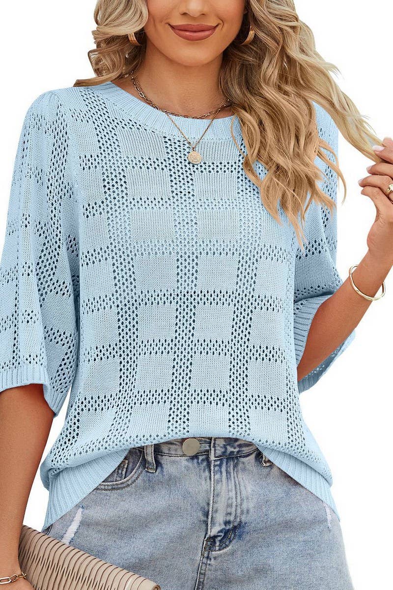 CWOSWS0022_Round Neck Short Sleeved Sweater