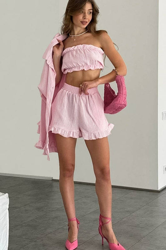 CWSPJ0392_COTTON CARDIGAN UNDERWEAR SHORTS PAJAMA SET