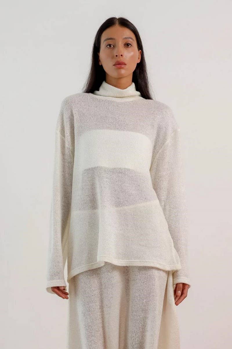 CWSTB1519_SOLID COLOR SEE-THROUGH KNITTED LONG-SLEEVED SUIT