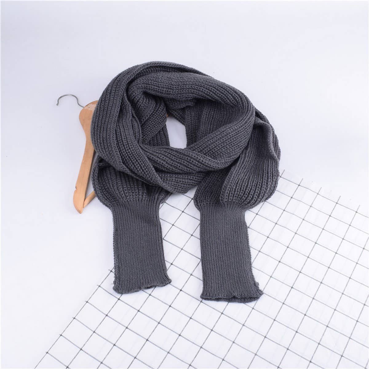 CWASC1794_ELONGATED SOLID COLOR KNITTED SCARF WITH SLEEVES