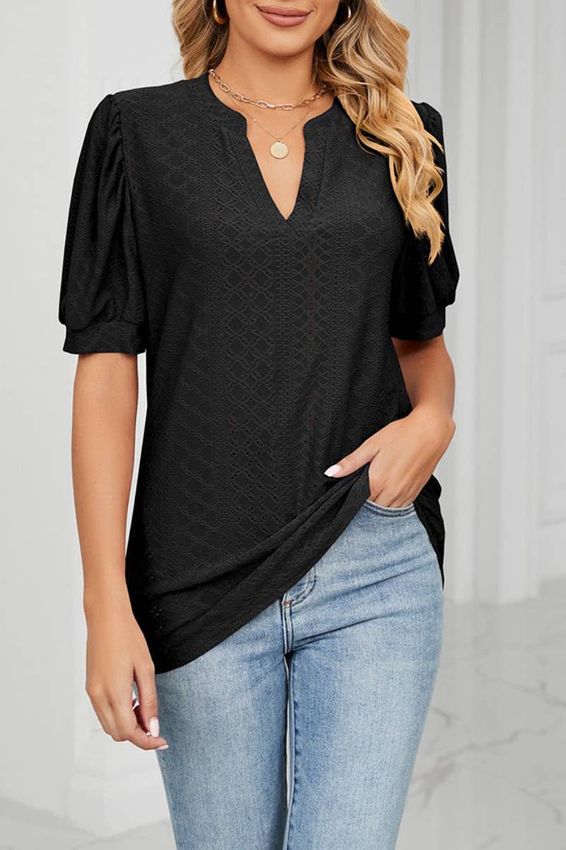 CWTTS1354_SUMMER CASUAL V-NECK SOLID COLOR LOOSE T-SHIRT