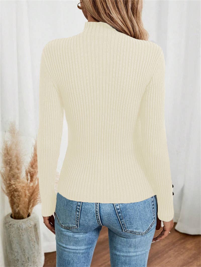 Button long-sleeved knitted base layer top