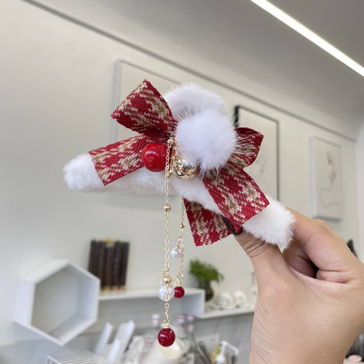 CHRISTMAS FUZZY HAIR CLIP BOW HAIR CLAW CLIP
