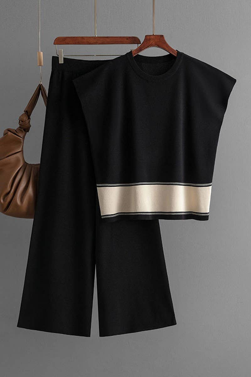 CWSTB00423_LOOSE HIGH WAIST WIDE LEG PANT TWO-PIECE SET