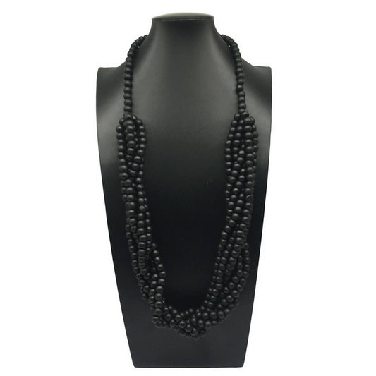 VINTAGE HAND-WOVEN LOG BEAD LONG NECKLACE