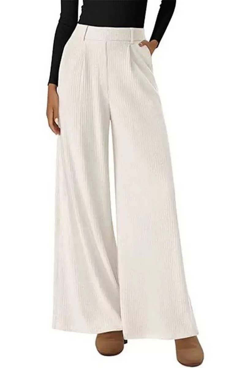 CWBLP01063_RIBBED WIDE LEG PANTS WOMEN LOOSE STRAIGHT
